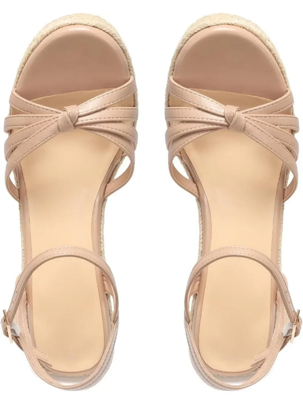 Women's Nude PU Platform Espadrille Wedge Sandals Open Toe Ankle Strap Heels